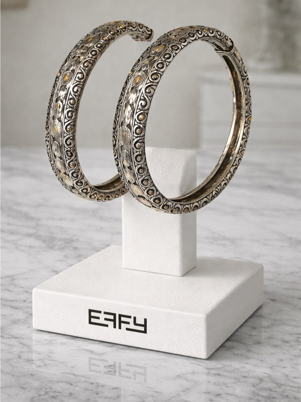 Effy 925 Sterling Silver/18K Yellow gold Large hoop Earrings/NEW/MSRP $1200 Gift